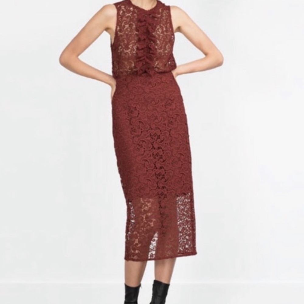 ❤️… Zara Lace Overlay Brick Pencil Skirt